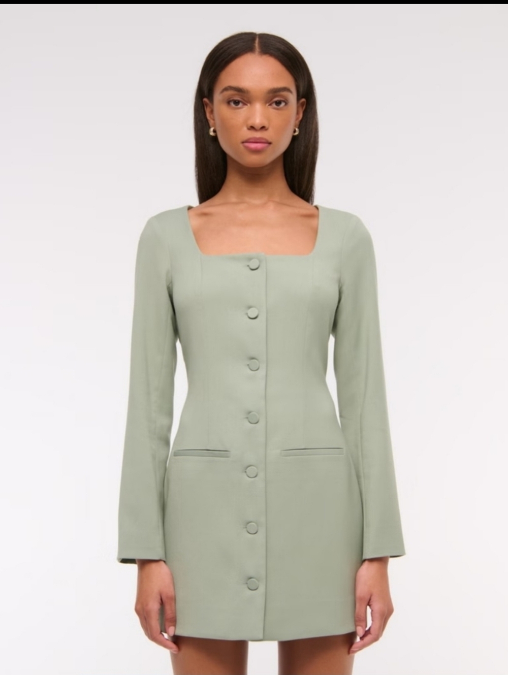 Abercrombie & Fitch Mara Long Sleeve Square Neck Button Front Mini Dress
